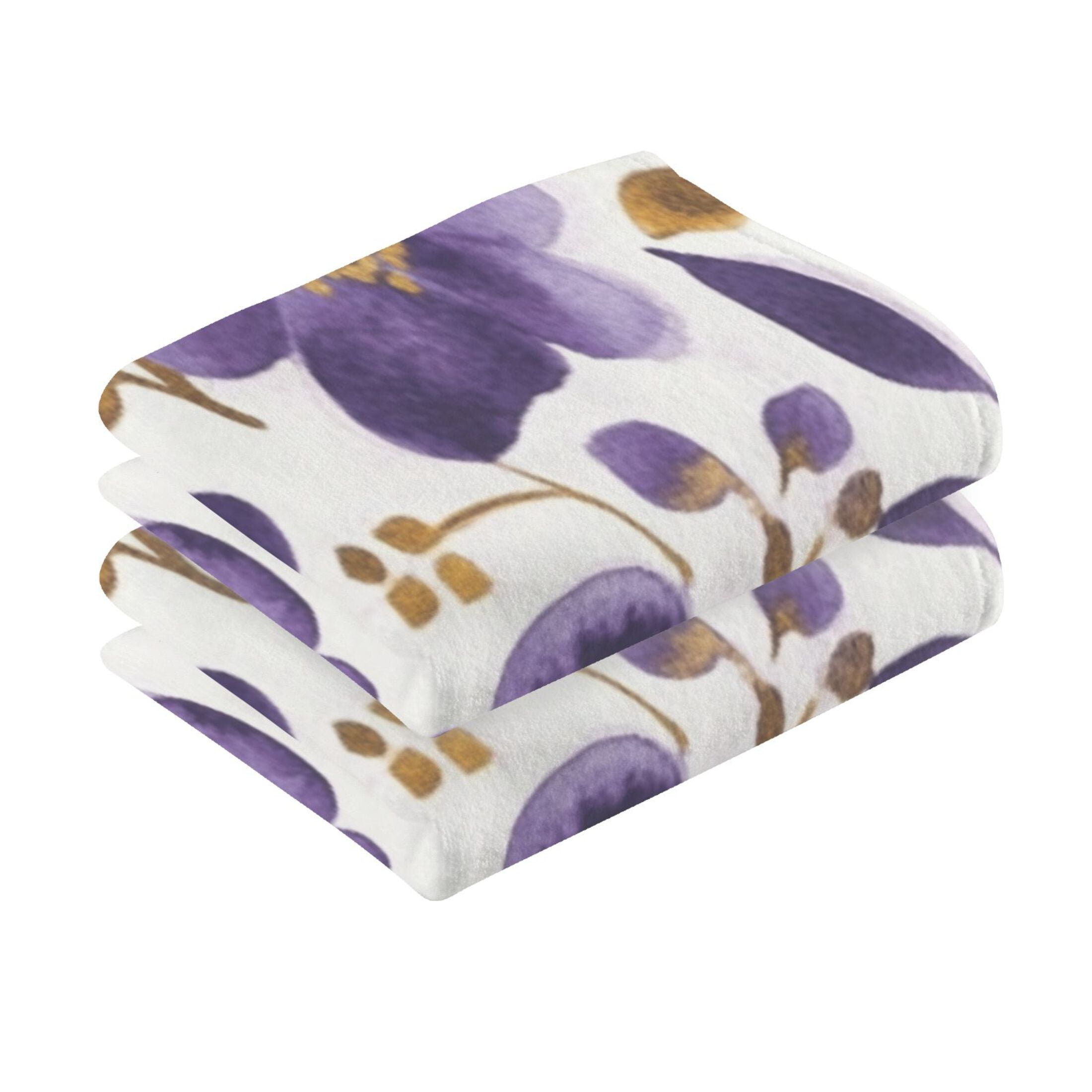 2 Pcs Absorbent Face Towel Bath Hand Towels Soft Breathable Cotton Towel Set for Bathroom Kitchen Hotel Spa Decor Purple and Gold Floral