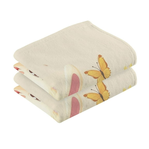 2 Pcs Absorbent Face Towel Bath Hand Towels Soft Breathable Cotton Towel Set for Bathroom Kitchen Hotel Spa Decor Rabbits in Eggshells
