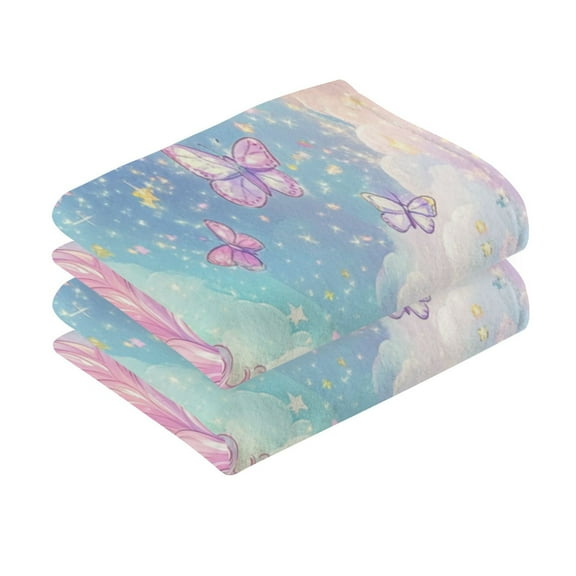 2 Pcs Absorbent Face Towel Bath Hand Towels Soft Breathable Cotton Towel Set for Bathroom Kitchen Hotel Spa Decor Rainbow Colors Unicorn