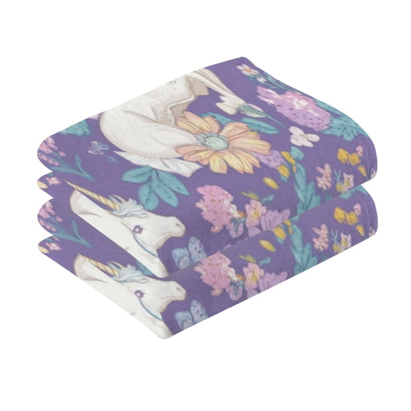 2 Pcs Absorbent Face Towel Bath Hand Towels Soft Breathable Cotton Towel Set for Bathroom Kitchen Hotel Spa Decor Unicorns and Pegasi Pattern