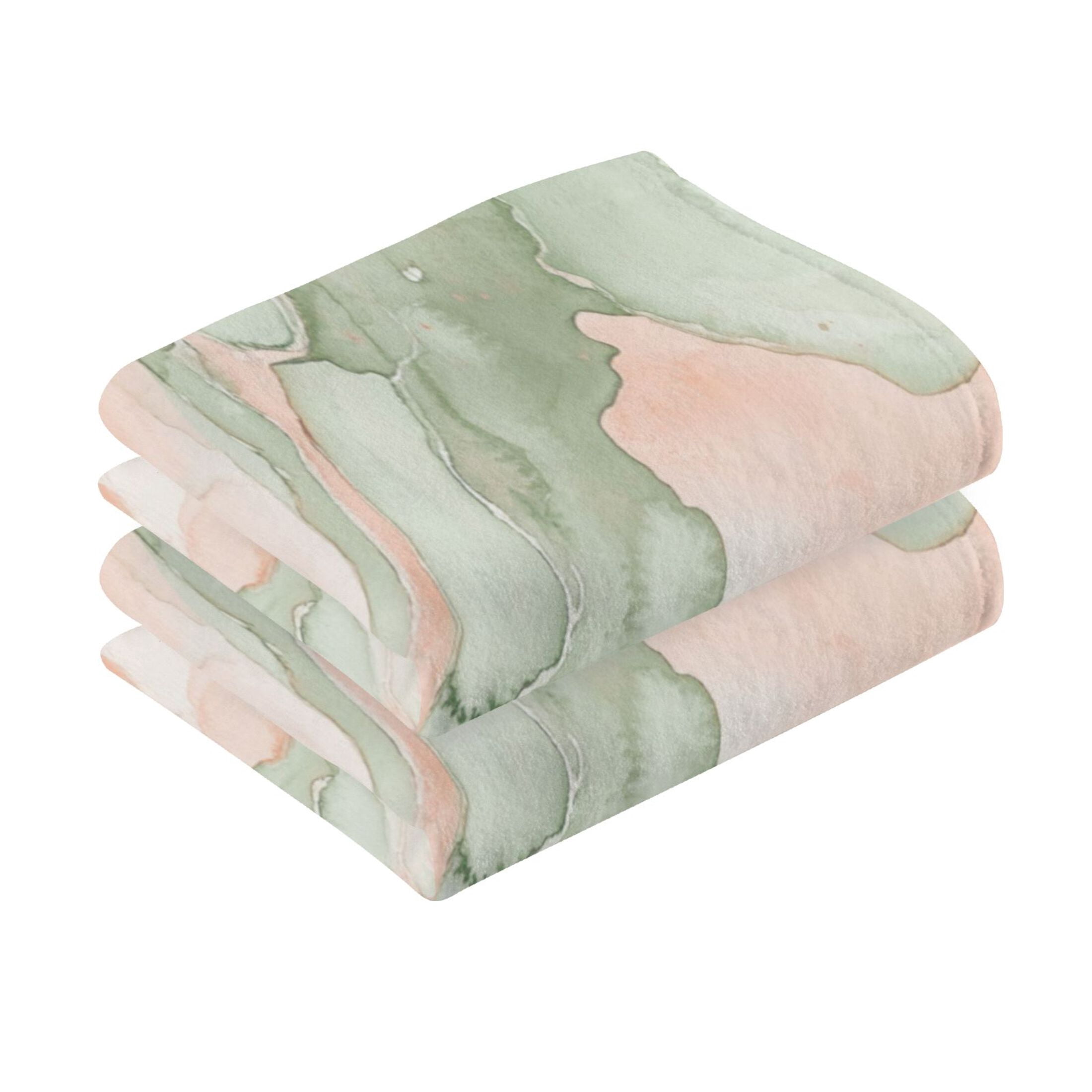 2 Pcs Absorbent Face Towel Bath Hand Towels Soft Breathable Cotton Towel Set for Bathroom Kitchen Hotel Spa Decor Watercolor Marble Pattern