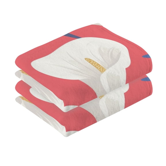 2 Pcs Absorbent Face Towel Bath Hand Towels Soft Breathable Cotton Towel Set for Bathroom Kitchen Hotel Spa Decor White Calla Lilies with Blue Leaves