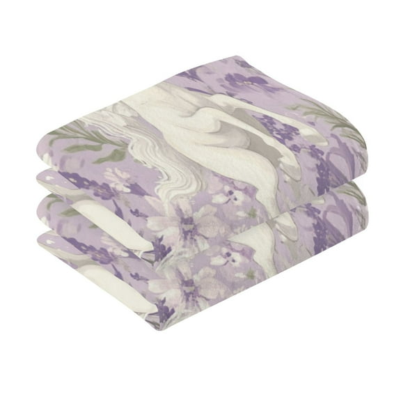 2 Pcs Absorbent Face Towel Bath Hand Towels Soft Breathable Cotton Towel Set for Bathroom Kitchen Hotel Spa Decor White Unicorns and Pegasi