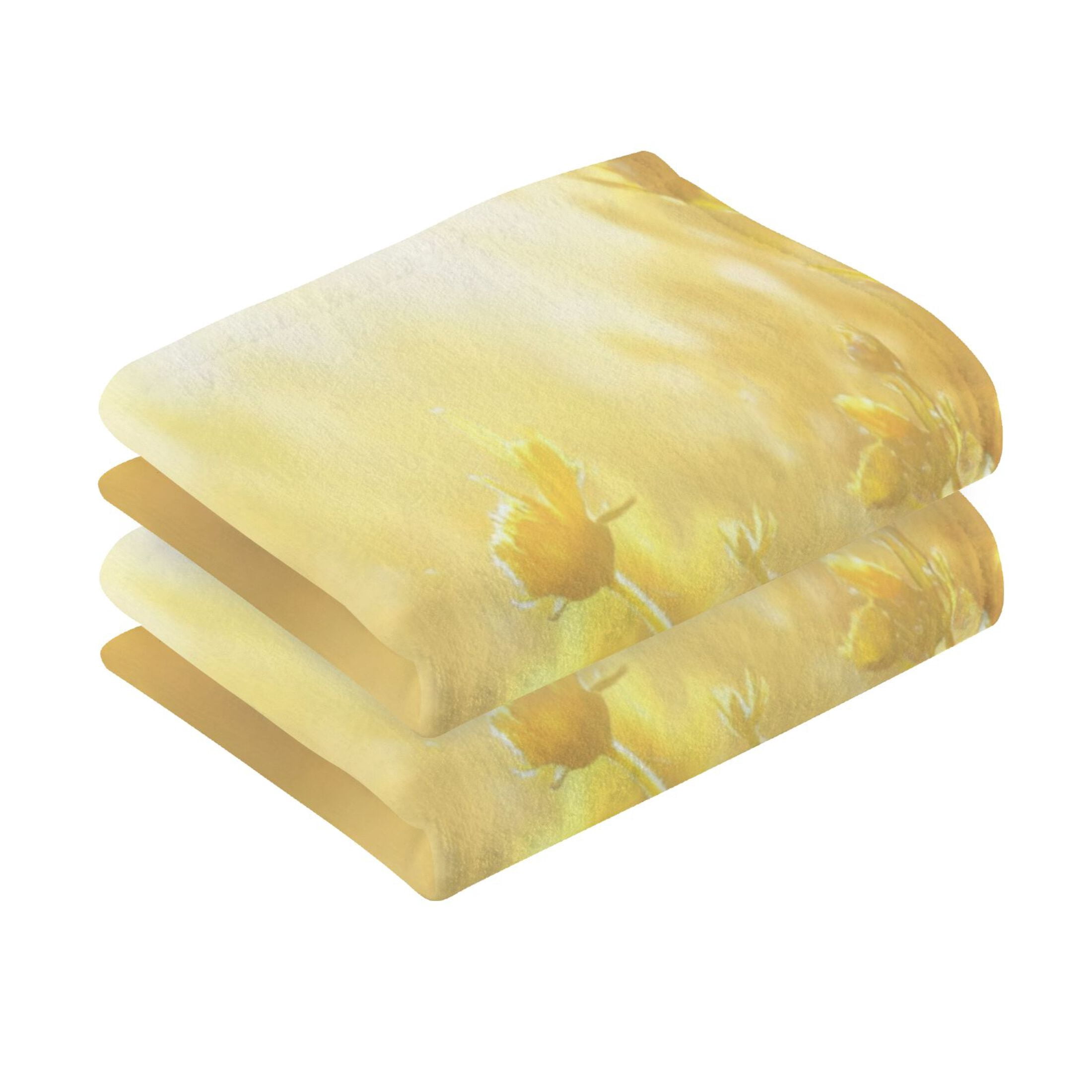 2 Pcs Absorbent Face Towel Bath Hand Towels Soft Breathable Cotton Towel Set for Bathroom Kitchen Hotel Spa Decor Yellow Flowers and Butterfly