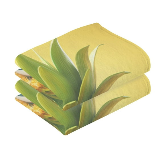 2 Pcs Absorbent Face Towel Bath Hand Towels Soft Breathable Cotton Towel Set for Bathroom Kitchen Hotel Spa Decor Yellow Pineapple