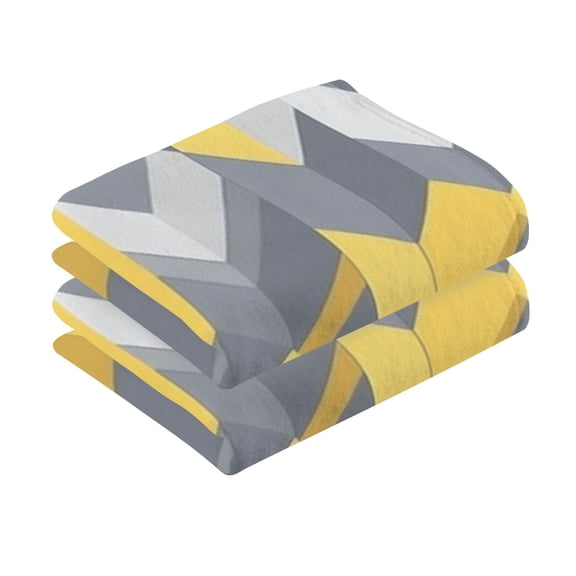 2 Pcs Absorbent Face Towel Bath Hand Towels Soft Breathable Cotton Towel Set for Bathroom Kitchen Hotel Spa Decor Yellow and Grey Cubes