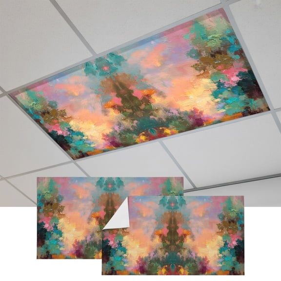 2 Pcs Abstract Clouds Fluorescent Light Covers Sky Landscape Oil Painting Impressionist Magnetic Light Covers for Ceiling Lights 4 x 2 ft Drop Ceiling Lights Cover Shade for Office, Home, Hospital