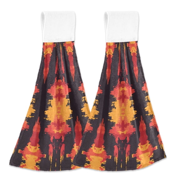 2 Pcs Abstract Fire Shapes Kitchen Hand Towels with Hanging Loops Absorbent Soft Fast Drying Decor Bath Towels