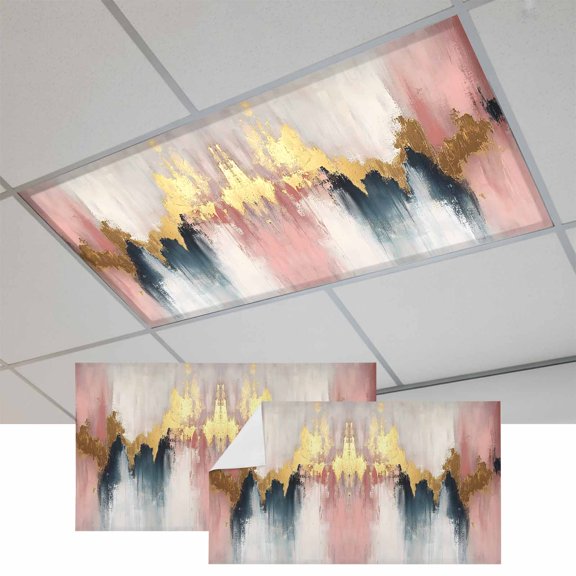 2 Pcs Abstract Gradient Fluorescent Light Covers Vintage Color Block Artwork Modern Art Magnetic Light Covers for Ceiling Lights 4 x 2 ft Drop Ceiling Lights Cover Shade for Office, Home, Hospital