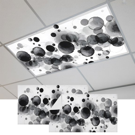 2 Pcs Abstract Ink Fluorescent Light Covers Black Ink Splatter Bubbles Drops Magnetic Light Covers for Ceiling Lights 4 x 2 ft Drop Ceiling Lights Cover Shade for Office, Home, Hospital