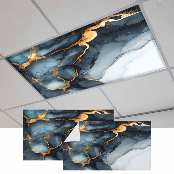 2 Pcs Abstract Marble Fluorescent Light Covers Water Duck Green Gradient Watercolor Texture Magnetic Light Covers for Ceiling Lights 4 x 2 ft Drop Ceiling Lights Cover Shade for Office, Home