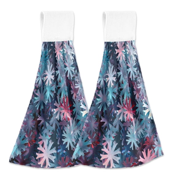 2 Pcs Abstract Vivid Snowflakes Kitchen Hand Towels with Hanging Loops Absorbent Soft Fast Drying Decor Bath Towels