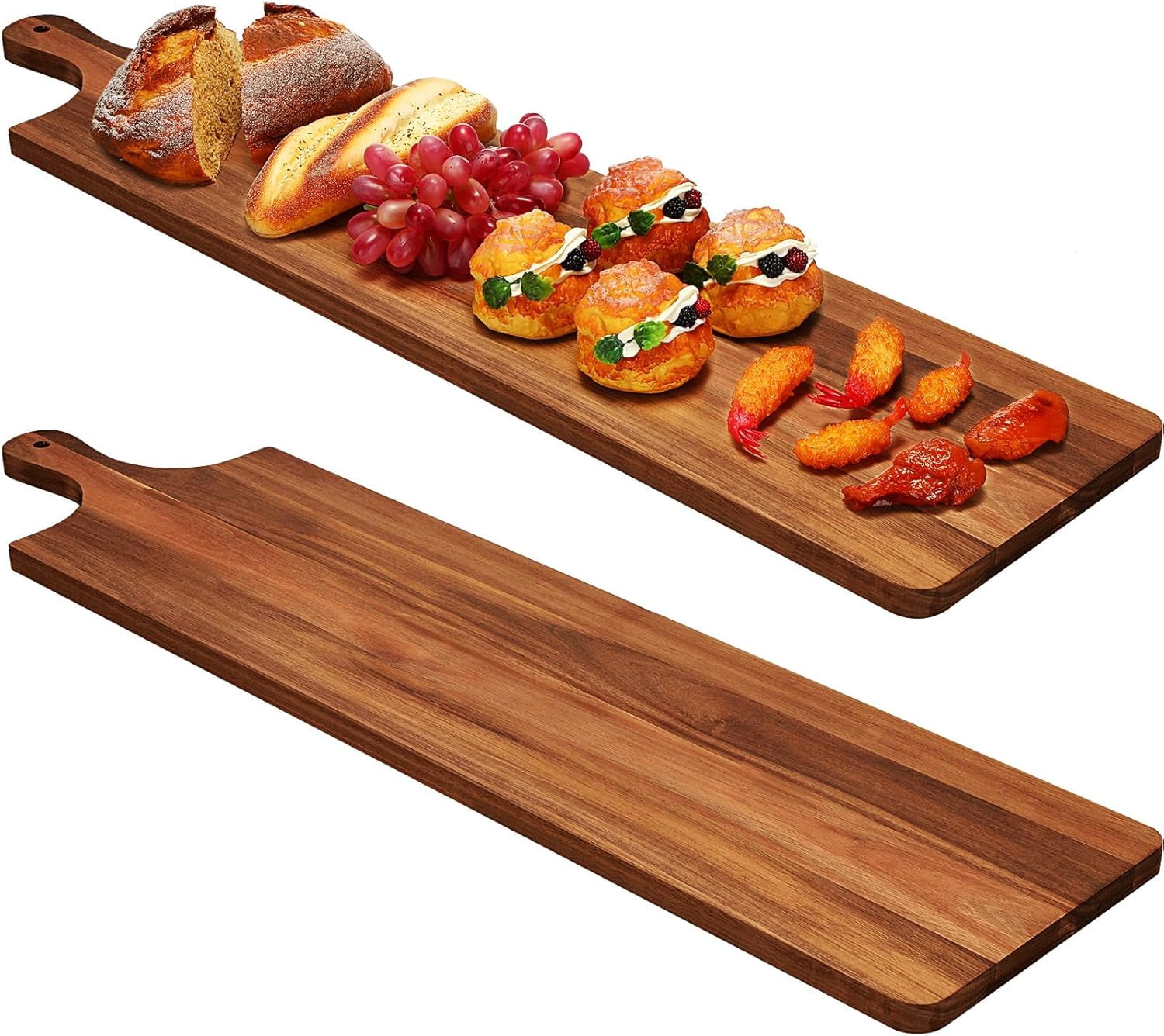 20 Pack Acacia Wood Serving Trays - Rectangular Charcuterie Boards With Handles, 13.8x5.4 Inch