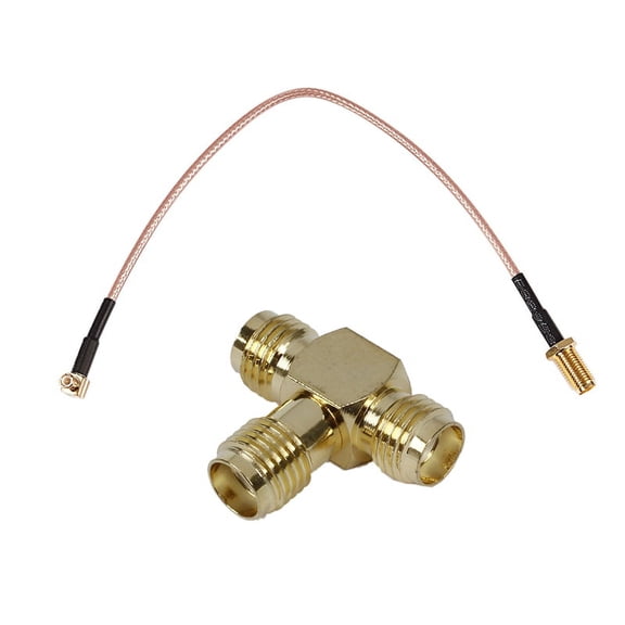 2 Pcs Accessories: 1 Pcs SMA Female to Two SMA Female Adapter Connector & 1 Pcs MCX Male to SMA Female Cable 21cm/8.3In,1 * SMA to MCX Cable 1 * SMA 1 Female to 2 SMA Female Connector,Gold & Black
