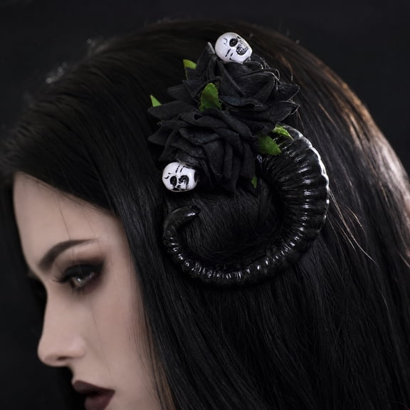 2 Pcs, Accessories, Halloween Birthday Party Decorations Clips, Black Rose Horned Devil Accessories, Skull Themed Gothic Halloween Decor, 4.5 Inch Head Pieces for Spooky Themed