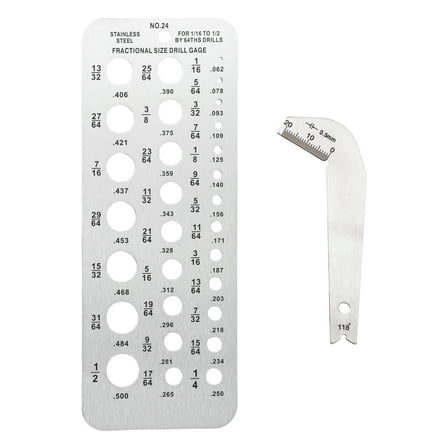 2 Pcs Accurate Drill Bit Gauge Stainless Steel Drill Bit Size Gauge with Clear Marking for Carpentry Metal Processing Construction