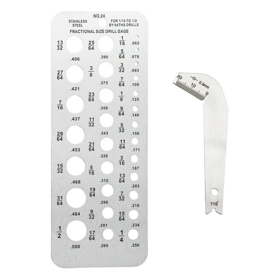 2 Pcs Accurate Drill Bit Gauge Stainless Steel Drill Bit Size Gauge with Clear Marking for Carpentry Metal Processing Construction