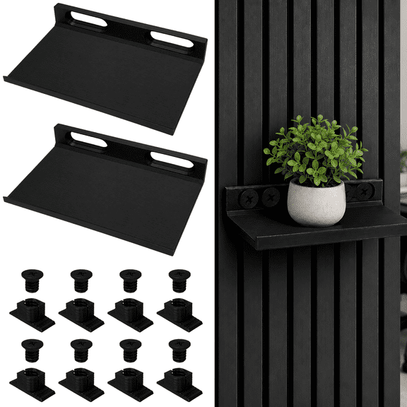 2 Pcs Acoustic Panel Shelves, No Drill Decorative Wall Shelves for Wood Slat Walls, Floating Plant Holders, Storage Organizer Decorations for Small Items in Office, Living Room, Bedroom