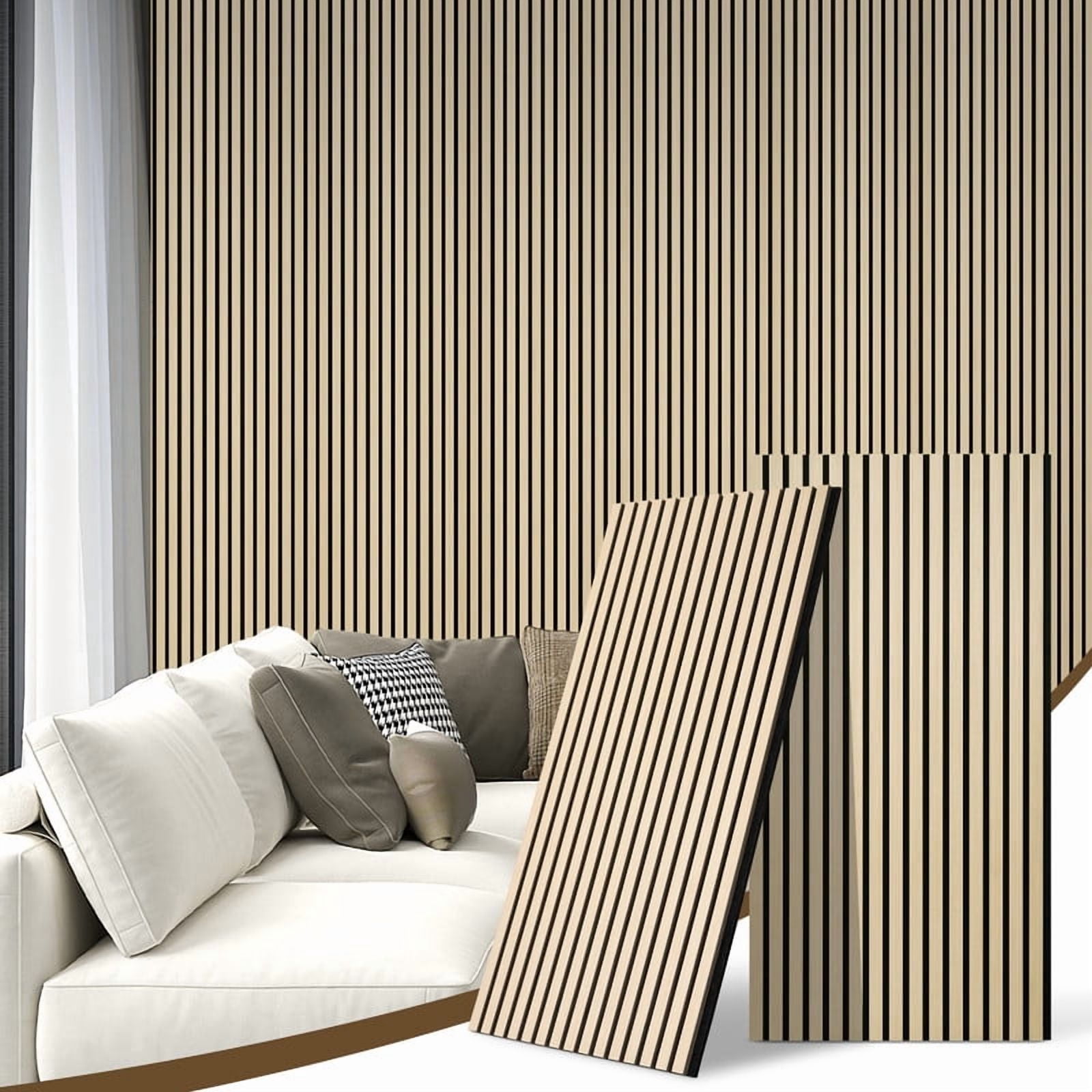 2 Pcs Acoustic Slat Wood Wall Panel, 46.45" x 23.81" Wood Slat Soundproof Wall Panel Interior Acoustic Decorative Wood Panels, Wall Decoration Interior Wall Decor for Noise Reduction, Ash Wood