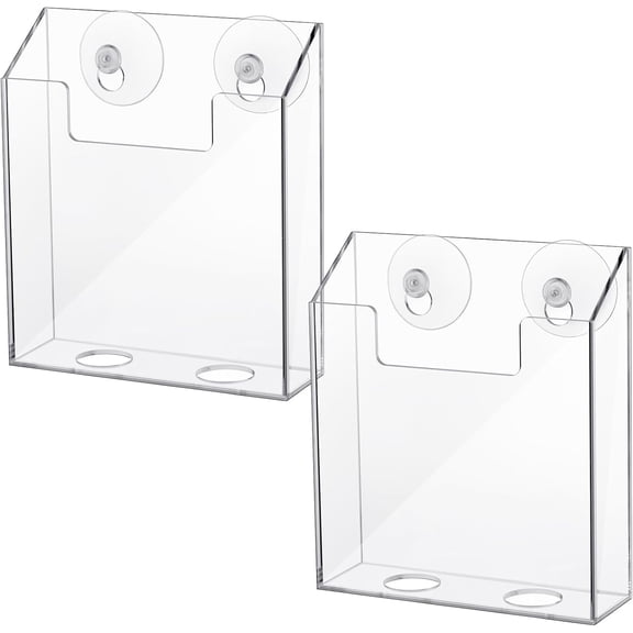 2 Pcs Acrylic Brochure Holders Suction Cup Display Racks Wall Window or Glass Mount Clear Organizer Brochure Hanging Pamphlet Holder for Flyer Magazine File Display Book(7.25" X 6.25" X 2")