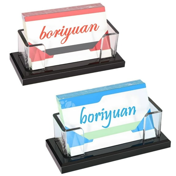 2 Pcs Acrylic Business Card Holder, Boriyuan Clear Plastic Business Cards Display Stand for Desk, Business Card Storage Rack Card Organizer for Office Desktop, Conferences, and Exhibition Receptions