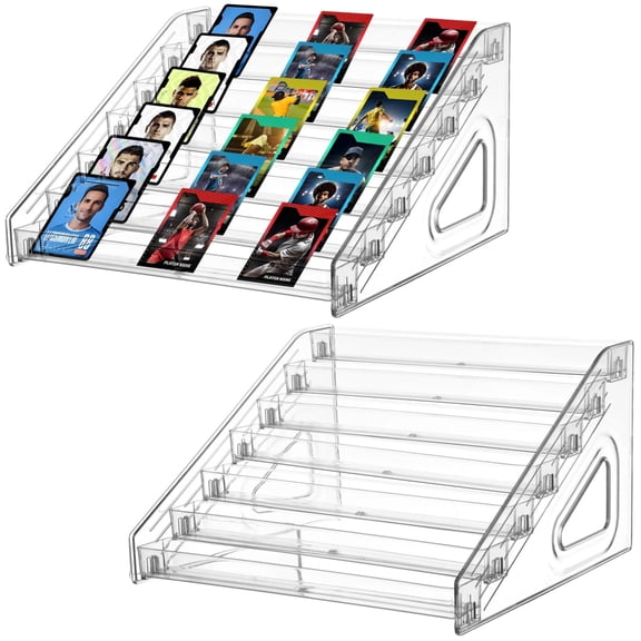 2 Pcs Acrylic Card Display Stands, 7-Tier Display Racks for Trading Cards, Transparent Greeting Card Holders, Versatile Card Organizers for Graded Cards, Baseball Cards, Business Cards