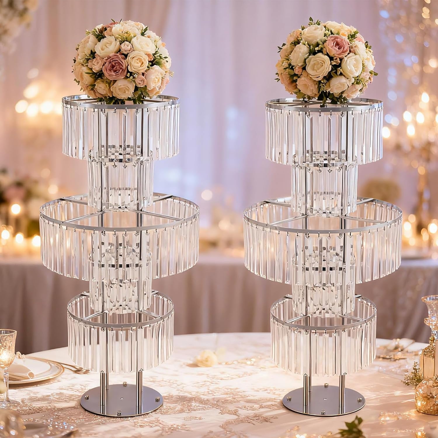 2 Pcs Acrylic Crystal Vases, 43.3in Elegant Wedding Centerpieces Flower ...