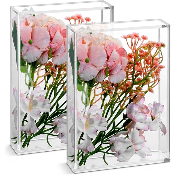 2 Pcs Acrylic Shadow Box, 7 x 5 1.4 Inch Clear Tabletop Display Frame No Installation All Memory Boxes for Dried Flowers, Photo, Collectibles