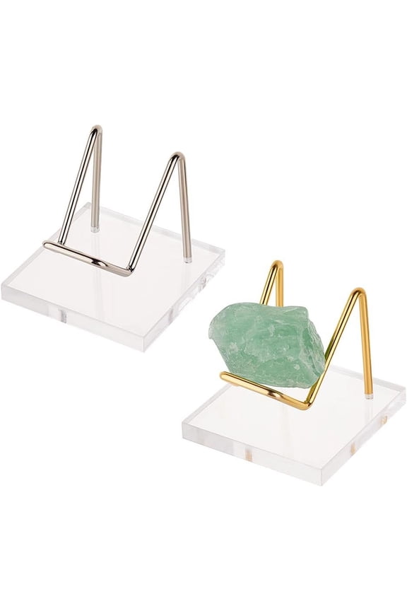 2 Pcs Acrylic Stone Display Stand 2x2x1.7 inch Platinum Golden Metal Arm Display Stand with Acrylic Base Mineral Specimens Display Easel for Agates Rocks Gemstones Ball Colorful