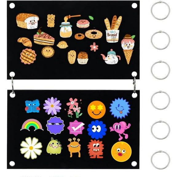 2 Pcs Acrylic Wall Hanging Sheet for Sticker Black Decal Display Stickers Board with 8Pcs Iron Hinged Rings Sticker Display Stand for Anime Lovers Home Decor diy