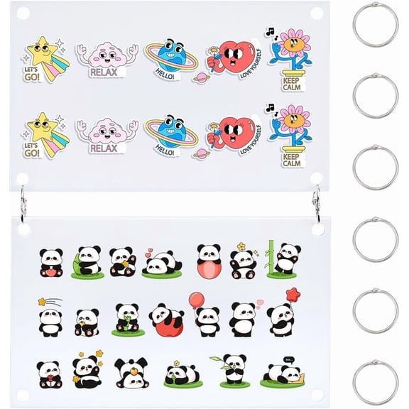 2 Pcs Acrylic Wall Hanging Sheet for Sticker White Decal Display Stickers Board with 8Pcs Iron Hinged Rings Sticker Display Stand for Anime Lovers Home Decor White 1set