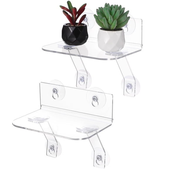 2 Pcs Acrylic Window Plant Shelves, 7.7 in Clear Window Sill Extender with Suction Cups and Support Leg, Floating Shelf for Plants, No Drill, Damage-Free, Easy to Install