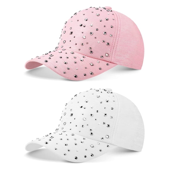 2 Pcs Adjustable Breathable Rhinestone Baseball Cap for Women Men Sequins Casual Sports Cap