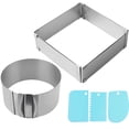 thumbnail image 1 of 2 Pcs Adjustable Cake Rings, 6-12" Stainless Steel Cake Molds with 3 Plastic Scrapers, Round and Square Cake Ring Molds with Scaling, Pastry Baking Frames, 1 of 6