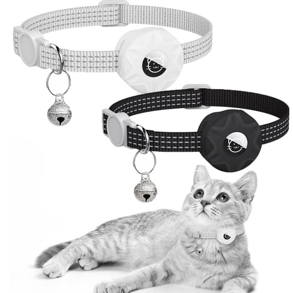 2 Pcs Airtag Cat Collar with Breakaway Bell, Reflective Adjustable Strap with Air Tag Case for Cat Kitten