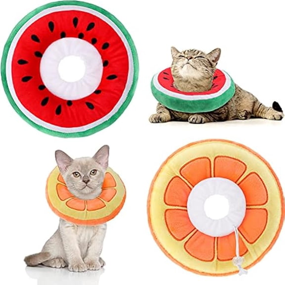 2 Pcs Adjustable Cat Cone Collar Soft Small Cat Recovery Collar After Surgery Cute Elizabethan Donut Kitten Neck Cones to Stop Licking, Orange Watermelon Shaped for Small Dogs Puppies Pet, 5-7 Lbs