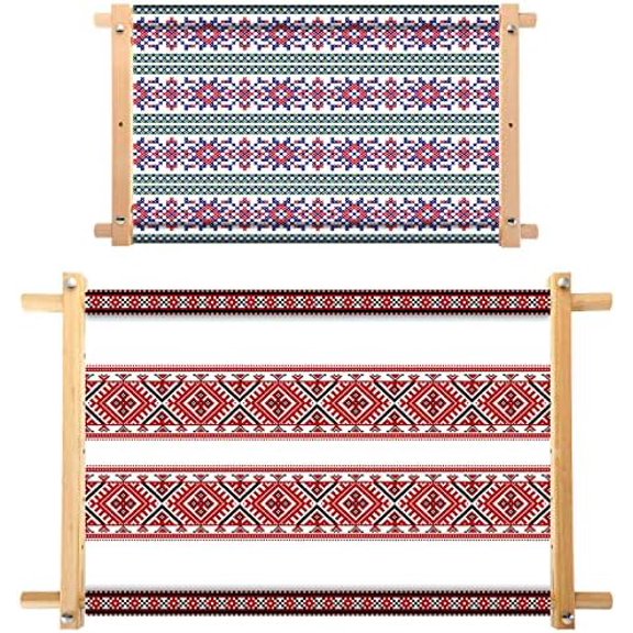 2 Pcs Adjustable Cross Stitch Scroll Frame Bamboo Beech Wood Tapestry Scroll Embroidery Frames for Stitching Quilt Frame Needlepoint Holder for Sewing Projects Craft, 21.5" x 12", 26" x 17.7"