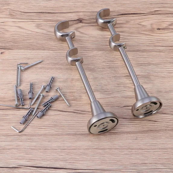 2 Pcs Adjustable Curtain Rod Wall Mount Bracket Drapery Holders For Pole