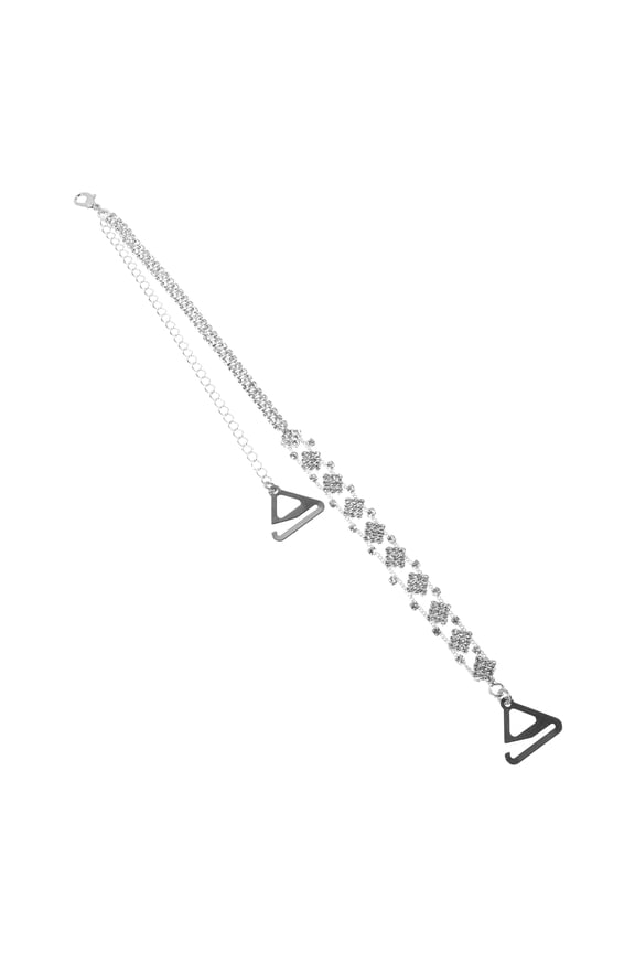 Adjustable Length Bra Straps Silver Metal Rhinestones 2Pack