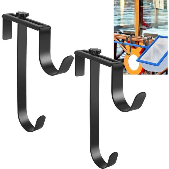 2 Pcs Adjustable Pool Hooks for Poles, Thickened Panel Rustproof Pool Fence Hooks Metal Equipment Hooks for Hanging Pool Tool Swimming Pool Accessories for Pool Fence, Skimmer,Wall, Black