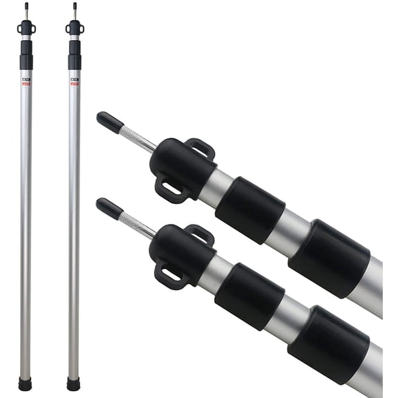 2 Pcs Adjustable Tarp Poles, Silver, Telescoping Aluminum Rods Portable Awning Poles for Camping,Backpacking,Hiking(Set of 2)