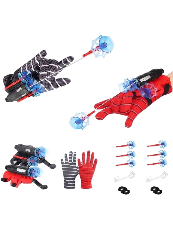 2 Set Kids Web Launcher Glove Toy, Spider-Style Remote Capture Dart Blaster with Gloves, Role Play Toy for Boys Girls, Ideal Birthday Gift