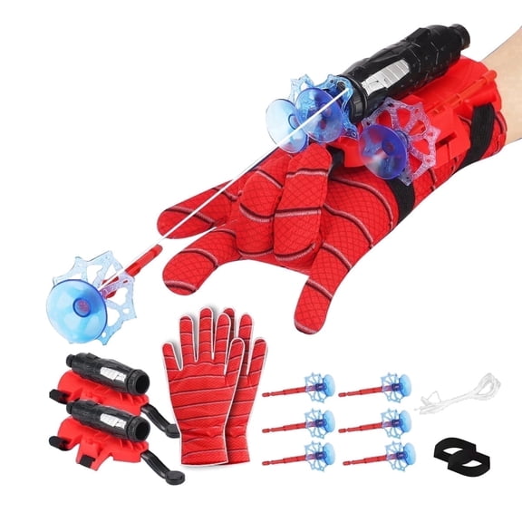 2 Set Kids Adventure Web Slinger Launcher Gloves, Outdoor Dart Shooting Toy Set, Interactive Backyard Party Game Playset Birthday Gift for Kids