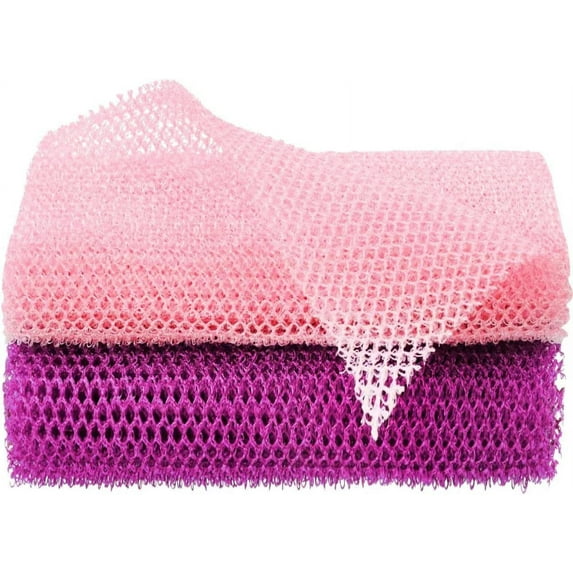 2 Pcs African Net Sponge,African Exfoliating Net,Long Exfoliating Bath Sponge,African Towel Exfoliating,Nylon Net,African Net Wash Cloths,Multipurpose net,Back Scrubber for Shower(PinkPurple)