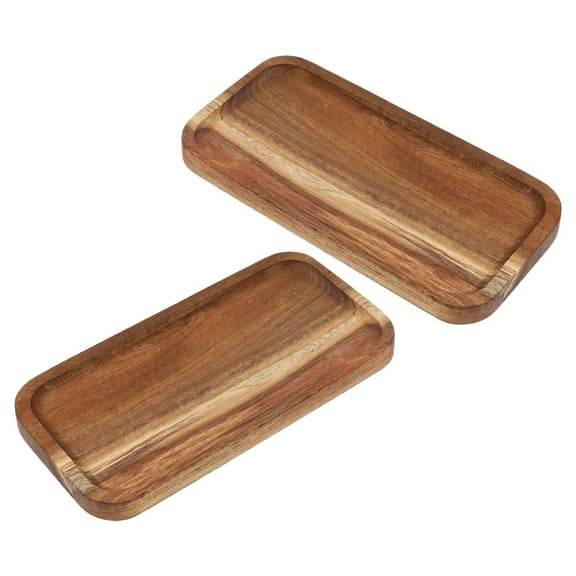 2 Pcs Afternoon Tea Dessert Plate Food Trays Decorative Fruit Bread Serving Dish Rectangular Wooden