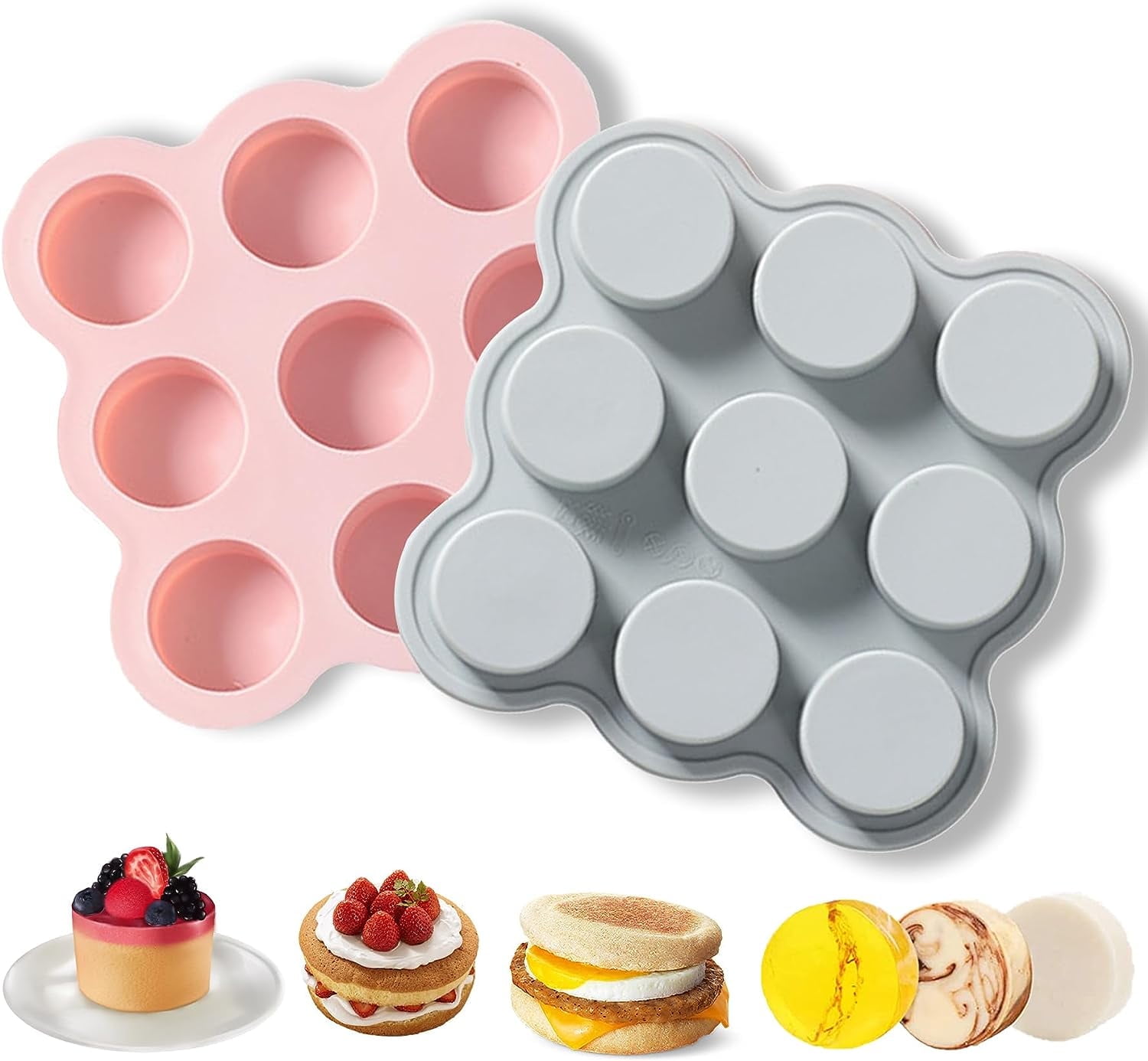 2-Pcs Air Fryer Muffin Pan, Reusable Silicone Air Fryer Baking Pan, Non-Stick Mini Cupcake Pan, Silicone Muffin Pan For Baking, Burger Bread Pan, Air Fryer Accessories, 9 Cavities