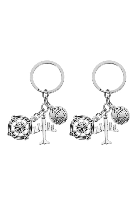 Stainless Steel Pilot Keychain 3D Airplane Model Travel Accessory 2Pcs
