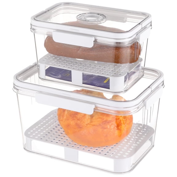 2 Pcs Airtight Bread Box Food Storage Container Set with Dividers and Ice Packs, 8.5 x 6.1 x 4.8 in & 10.8 x 7.9 x 6.1 in, Plastic Food Keeper for Kitchen Countertop, Transparent