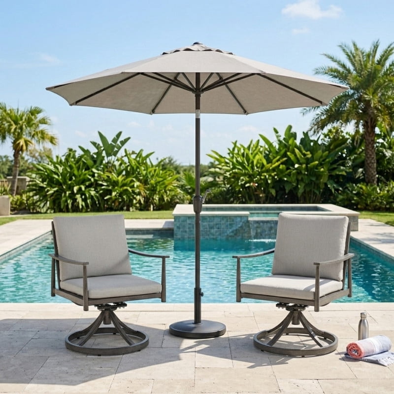 2-Pcs All-Weather Patio Swivel Chairs, Aluminum Frame Outdoor Dining Chairs Set of 2 with Cushion