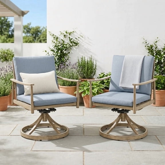 2-Pcs All-Weather Patio Swivel Chairs, Aluminum Frame Outdoor Dining Chairs Set of 2 with Cushions